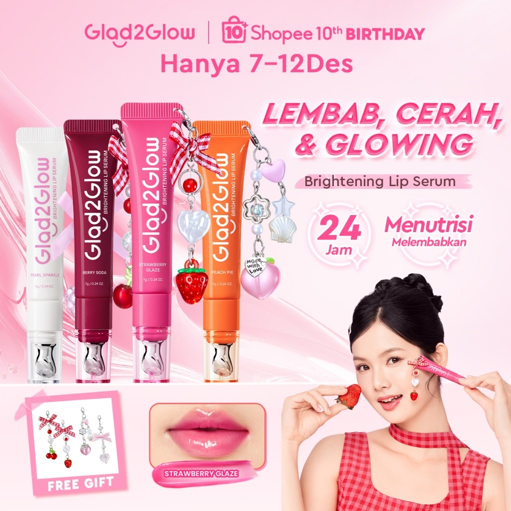 [Shopee Special 10th Birthday]Glad2Glow BRIGHTENING LIP SERUM 7g  Mencerahkan Melembabkan dan menamb