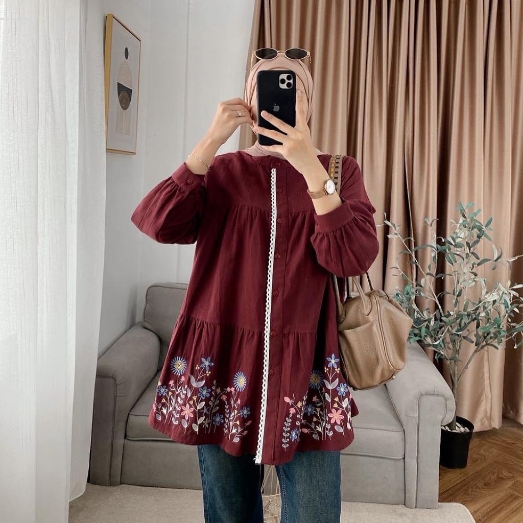 RAZTA TUNIK BORDIR LINEN RAMI