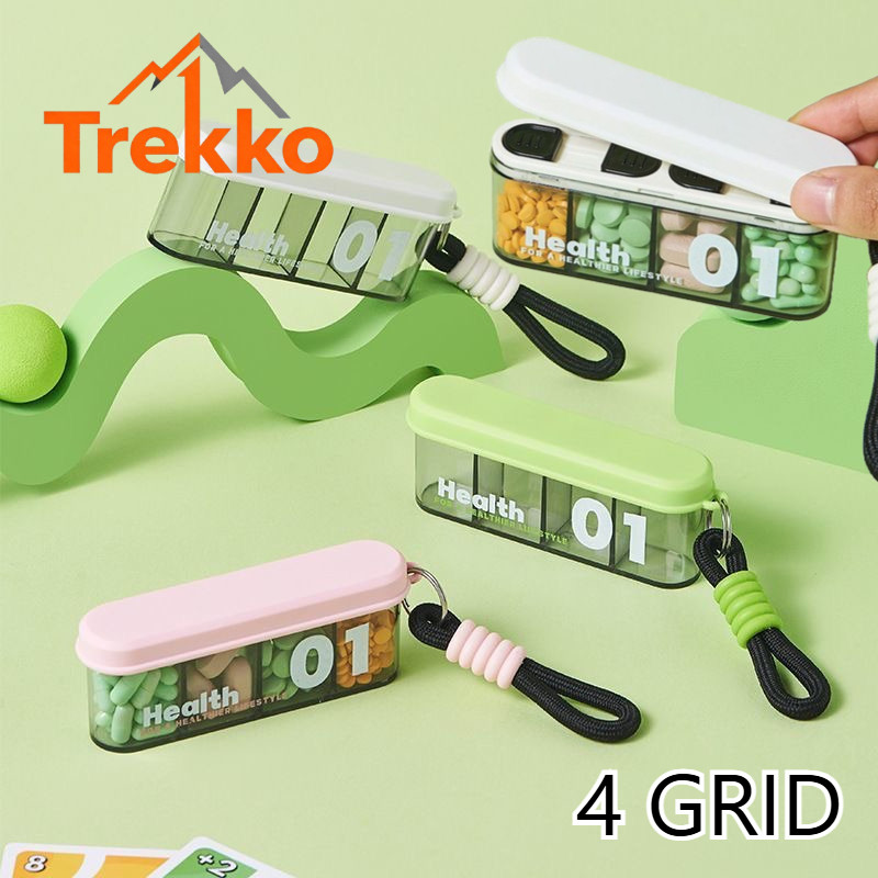 Trekko Kotak Obat Mini 4 Sekat Portabel Kotak penyimpanan multifungsi Untuk persiapan obat harian