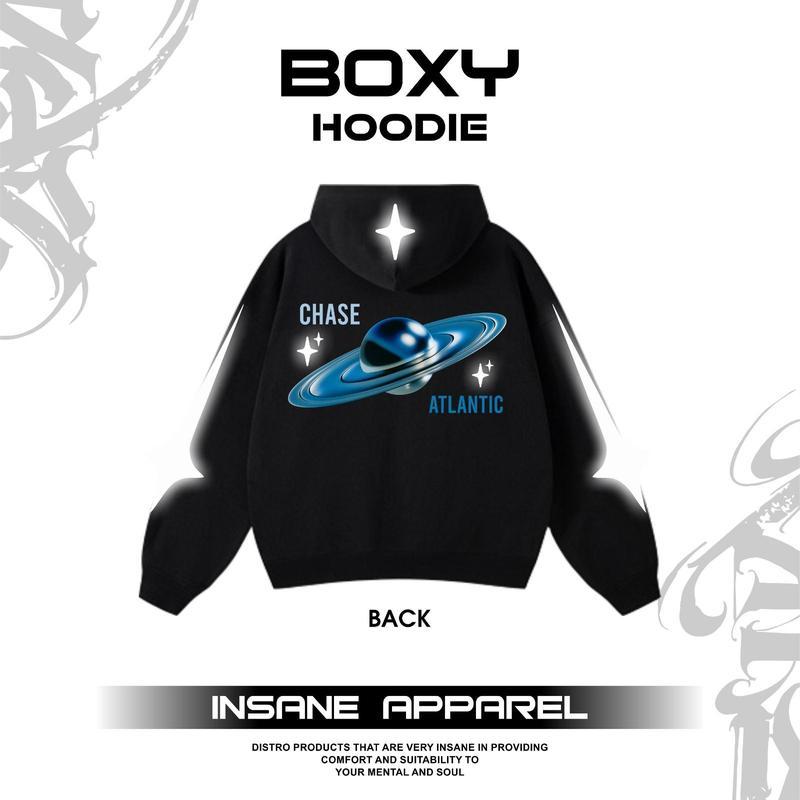 INSANE.CO Jaket Hoodie Boxy Reguler Oversize Sablon DTF Reflektif Menyala Memantulkan Cahaya Desain 