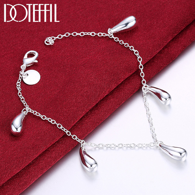 DOTEFFIL 925 Sterling Silver Raindrops/Water drops Pent Bracelet For Woman arm Wedng Engagement Fash