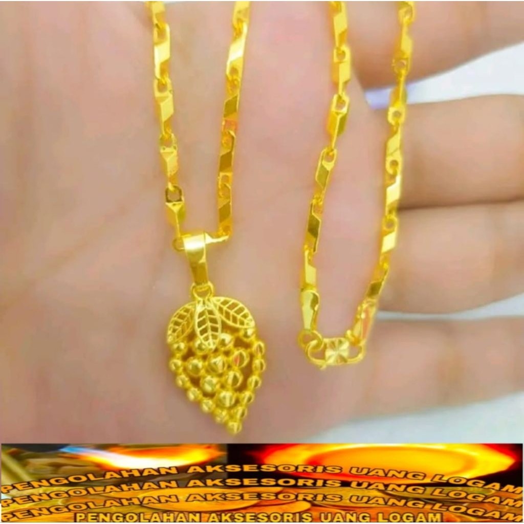 kalung Wanita Dewasa motif Padi liontin anggur merah cantik bahan koin Logam 91 ori Lapis emas 24k a