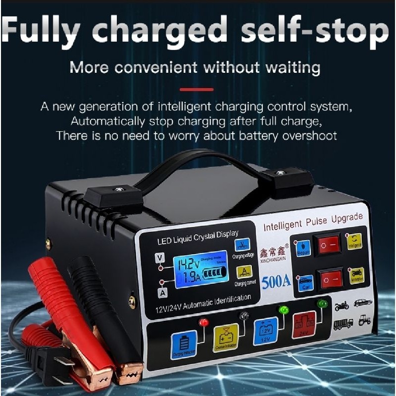 Charger Aki Mobil Motor Charger Aki Otomatis Mobil Truk 500A/ Pengisi Daya Perbaikan Aki Mobil Truk/