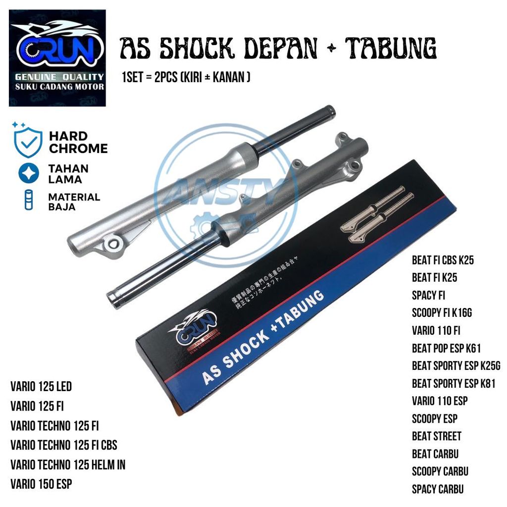 CRUN As Shockbreaker As Shock Depan Plus Tabung Honda Beat FI Scoopy Vario 125 Spacy Vario 150 ESP