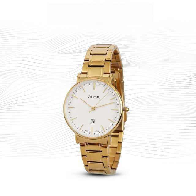 ALBA AH7M32 Jam Tangan Wanita Quartz White Dial Gold Stainless Steel Strap Watch