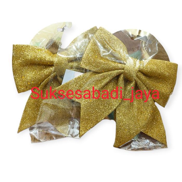 HIASAN PITA JADI NATAL / DEKORASI PITA NATAL /ORNAMENT NATAL 20Cm - Gold