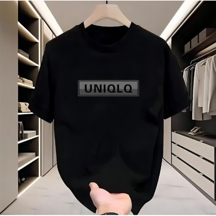 Kaos Uniqlo Hitam Polos Logo Box Premium - Baju Casual Uniqlo Adem & Nyaman Untuk Sehari-hari - Atas