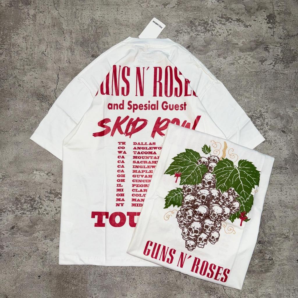 Baju Kaos Pull&Bear Oversize Guns N Roses Tour 91 - T Shirt Guns N Roses Oversized White 20s Kaos Pr