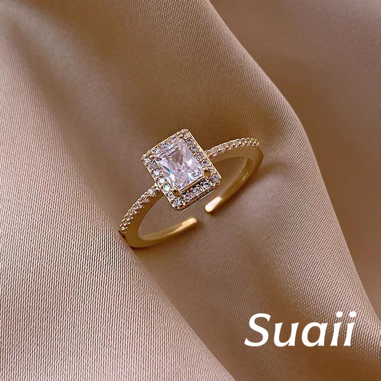 [Suaii] Cincin Wanita Elegant Dengan Batu Zirkonia Dan Berlian Palsu Warna Emas Dan Perak A690