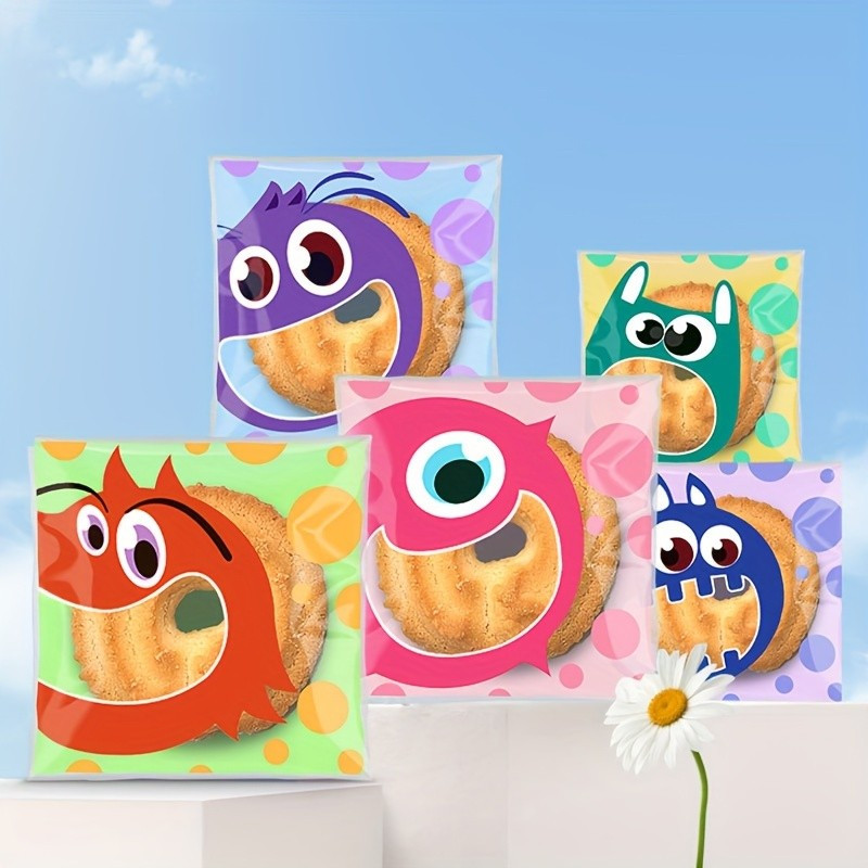 100pcs Cartoon Cute Self-Sealing Bags Transparent Plastic, Perfect For Baking, Gifts & Stationery Co