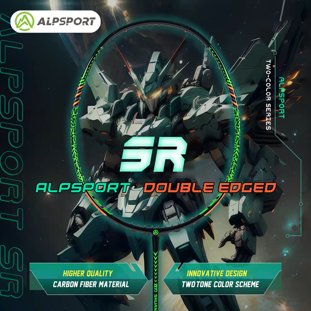 Alpsport SR Raket Bulu Tangkis 9U 58g G5 28Lbs Dual Face Double Color Super Light 100% Serat Karbon 