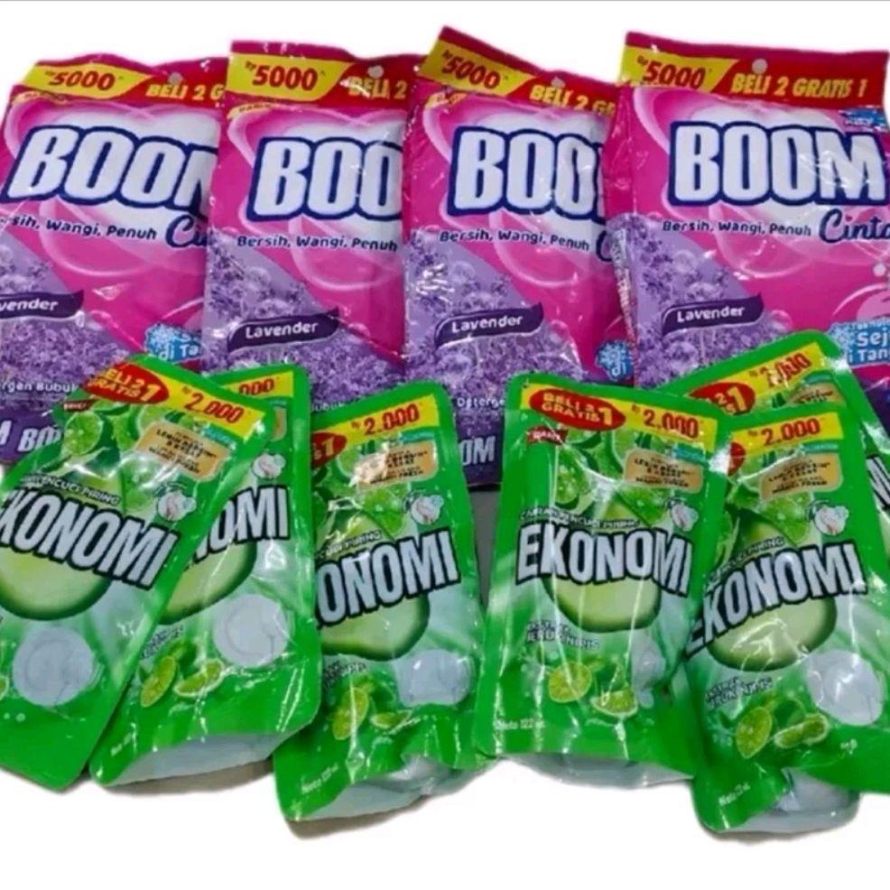4 Deterjen Boom 5000 dan 6 Sabun Cuci Piring Ekonomi 2000