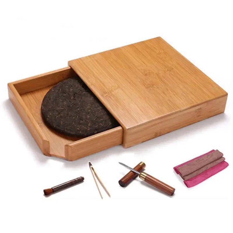 Bamboo Tea Box Caddies Needle Set Canister For Storage Puer Tea 357g Chinese Tea Pu-er Tea 1pc