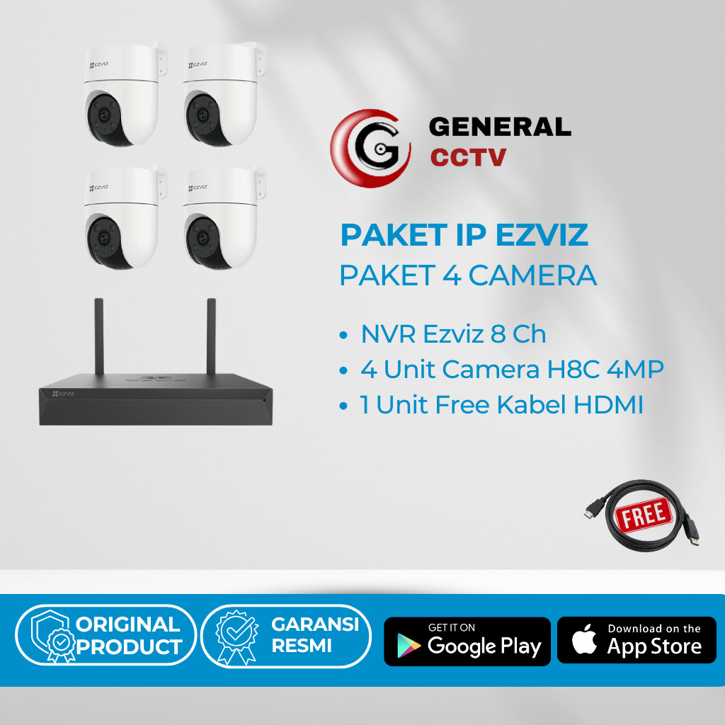PAKET KAMERA IP EZVIZ NVR 4CH + 4CAMERA OUTDOOR H8C 4MP