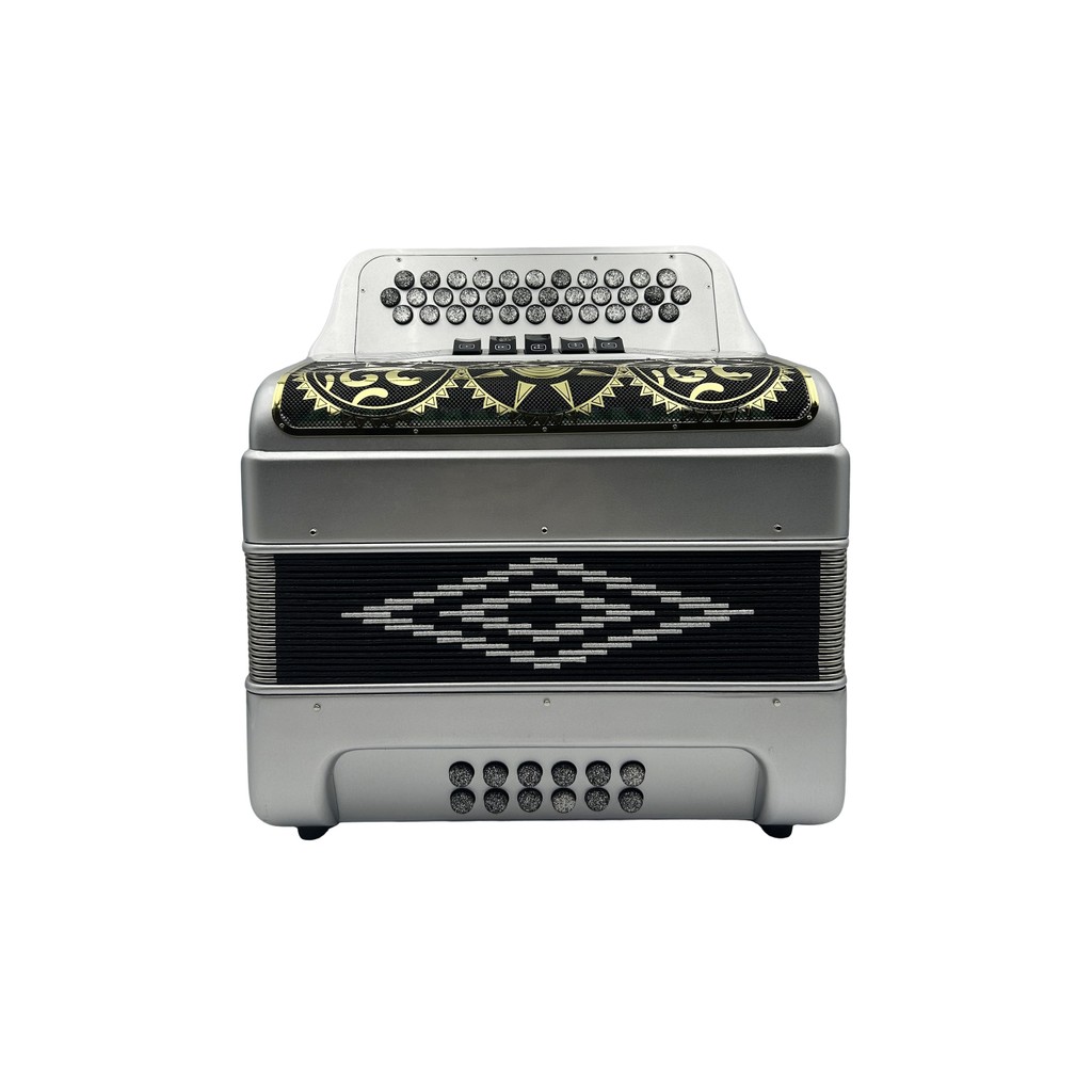 JB3412D atonic Accoron trument 34 Buttons 12 Bass 5 Registers Silver Body Black & Gold Grill Silver 