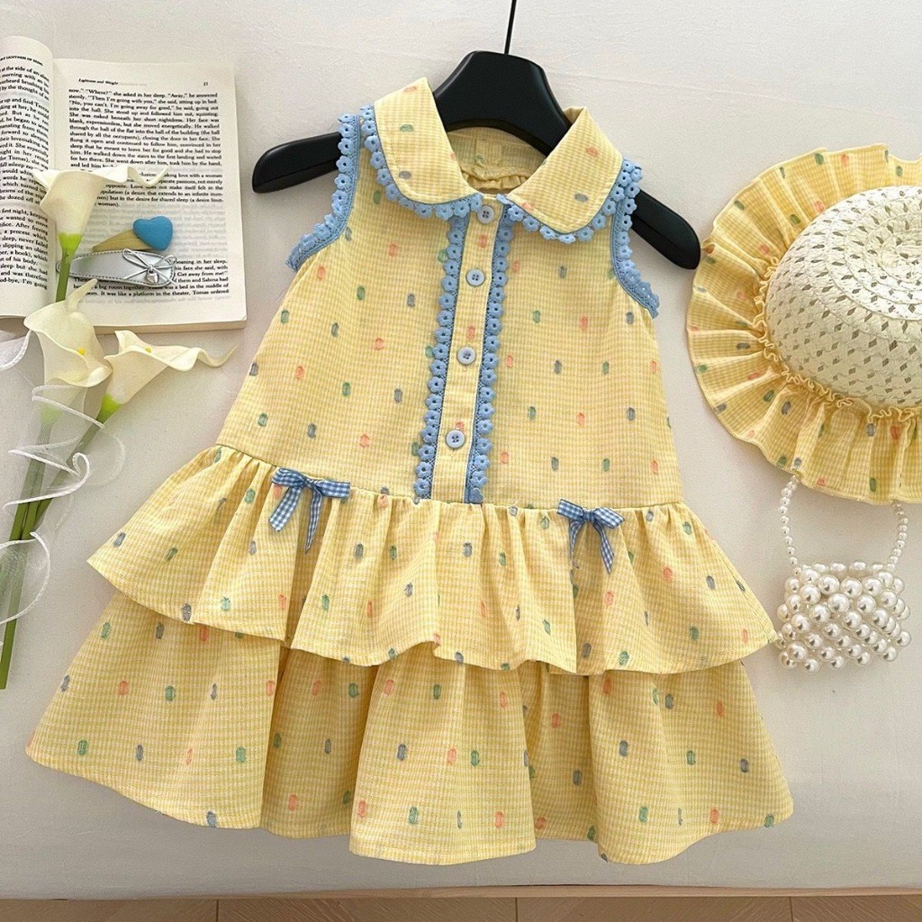 BLASFAS RYUTA Dress Kuning Korea Anak Perempuan 1-7 Tahun / Dress Pantai Topi Anak