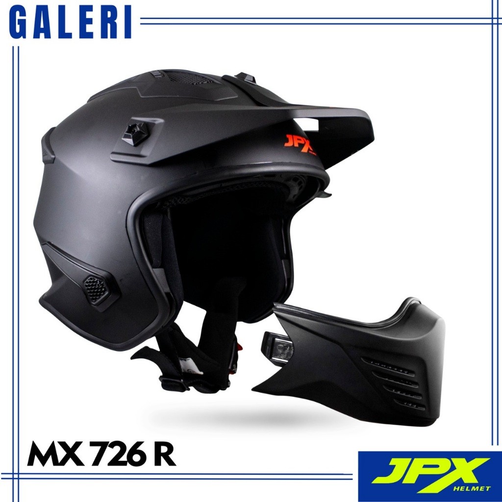 Helm Fullface Modular JPX MX-726-R Black Doff/Red - Galeri JPX Bandung