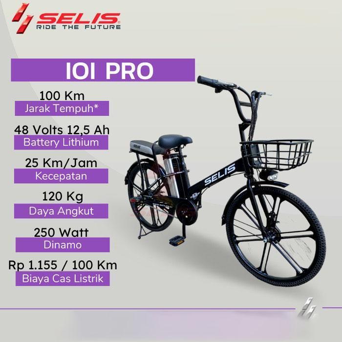 Sepeda listrik Selis tipe IOI Pro Electic Bike Ebike 48V 12,5AH - Black - Black