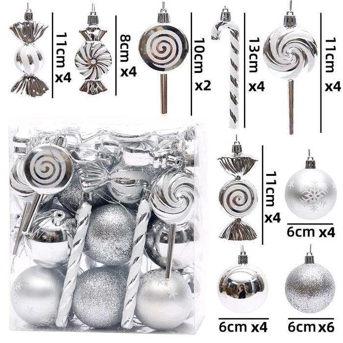 (36PCS) Bola natal set bola xmas set hiasan bola natal gantungan bola natal new 2026 - Silver