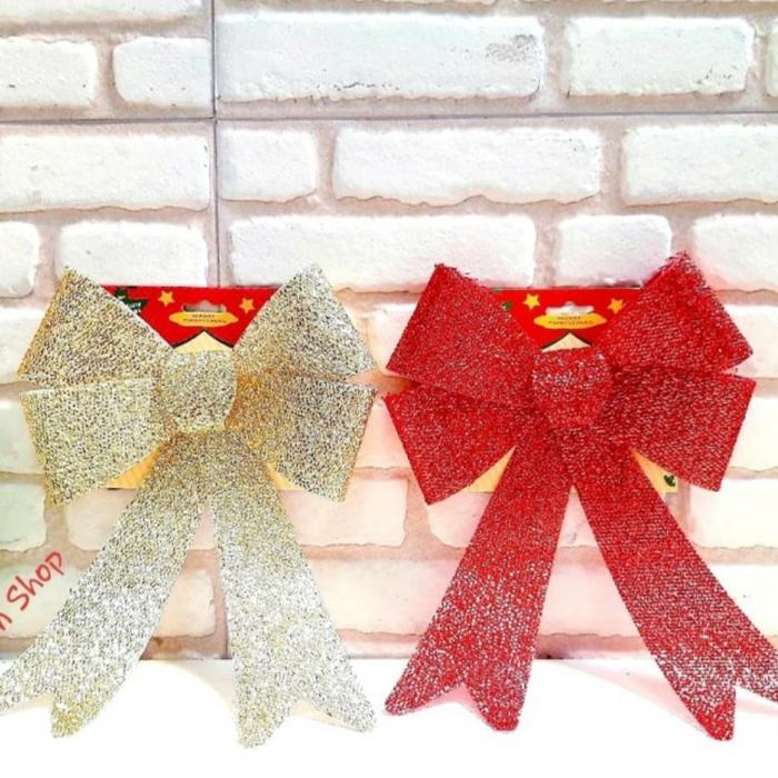promo  -Grosir Pita Natal Jumbo Murah Hiasan Pohon Natal Pita Natal Murah Gold - Gold isi 1