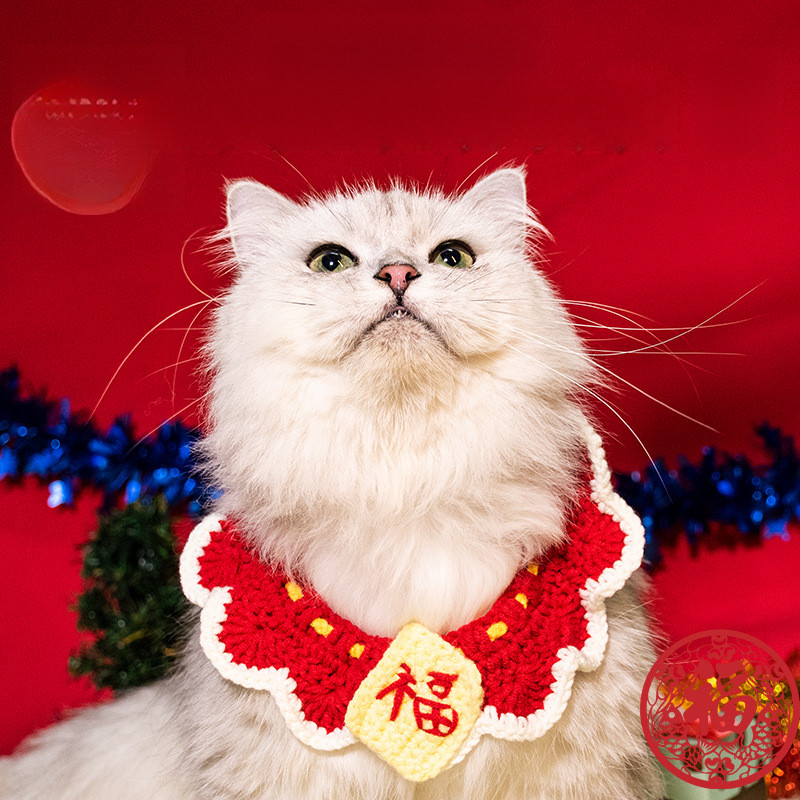 [Pet Wardrobe]Syal kucing Natal, syal anjing, kerah wol anjing kecil, aksesori rajutan buatan tangan