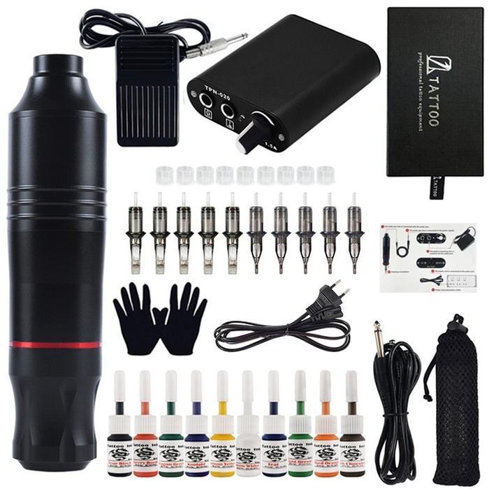 Set pena tato/set lengkap alat tato Mesin Tattoo Rotary Pen Full Set Tattoo Pen Machine Alat Tatto T