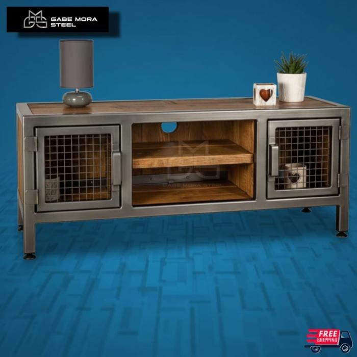 Sideboard Industrial Premium Besi Kayu  Pintu Mesh Vintage - Meja Konsol / Kabinet Serbaguna Industr