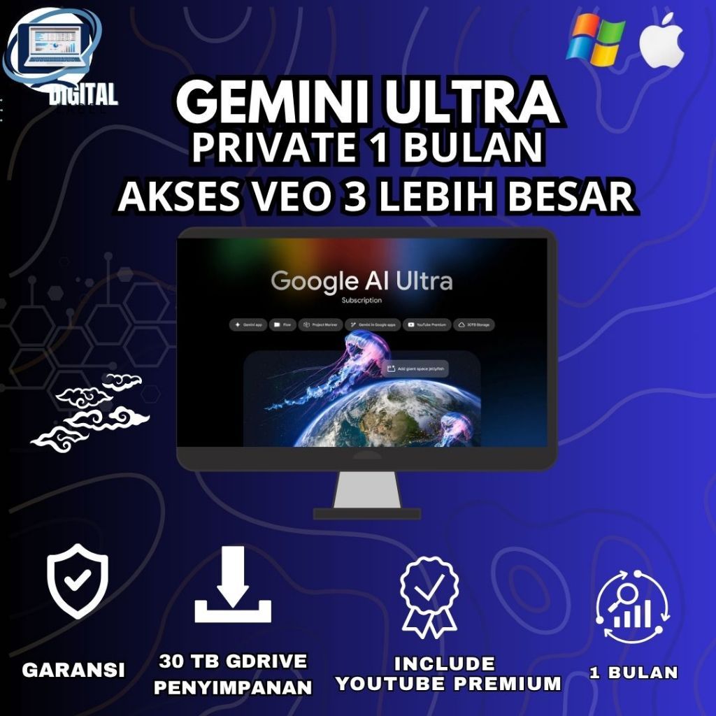 PROMO  Gemini AI ULTRA PRO PREMIUM 2.5 PRO + Veo 3 - 1 Bulan - GDrive 300GB - Full Garansi