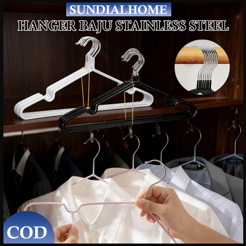 10PCS Hanger Baju Stainless Steel/Hanger Baju Stainless Steel Anti Karat/Hanger Warna Pastel Serbagu
