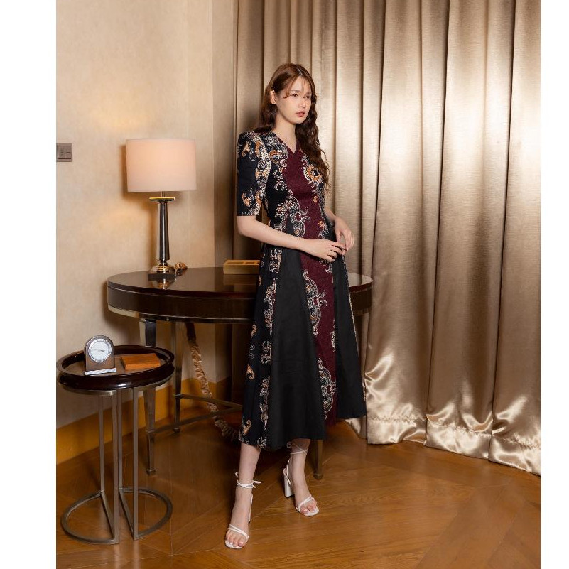 AANTOI SELLER HERFIT alifah dress batik midi kombinasi katun strecth(dress batik pendek)