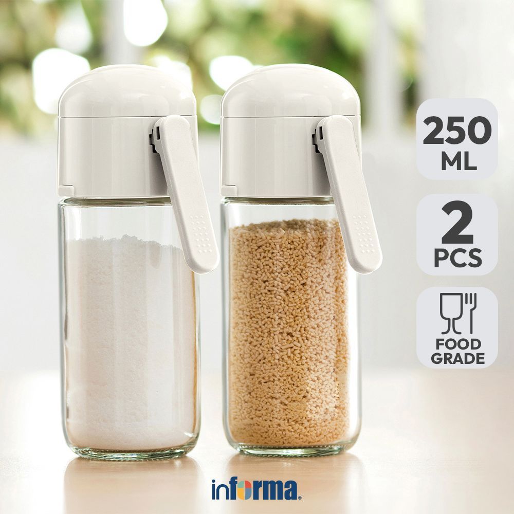 Informa Set 2 pcs Pearl Tempat Bumbu Dapur - Putih Seasoning Jar Toples Bubuk Wadah Garam Lada Meric