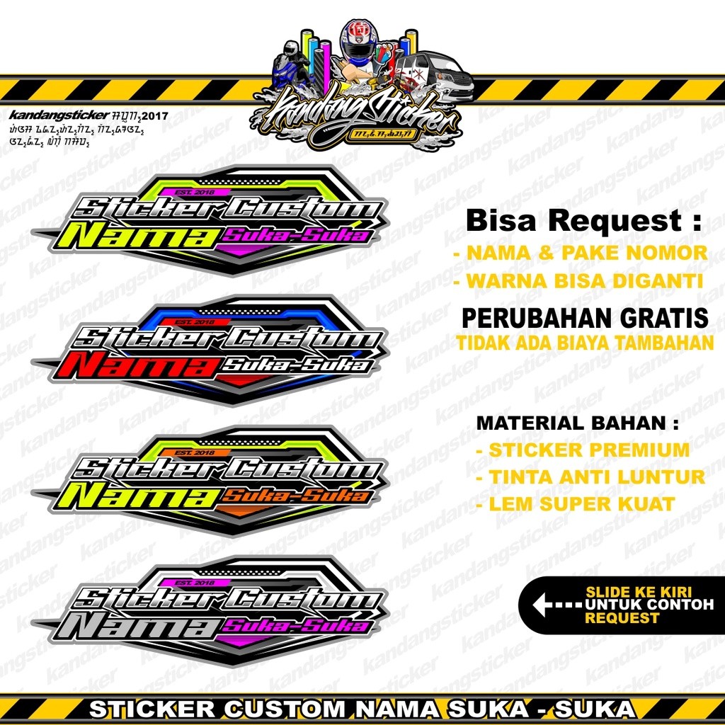 Stiker Racing Custom Satuan Nama Suka Suka Sticker Custom Stiker Timbul Sticker Motor Stiker Toko St