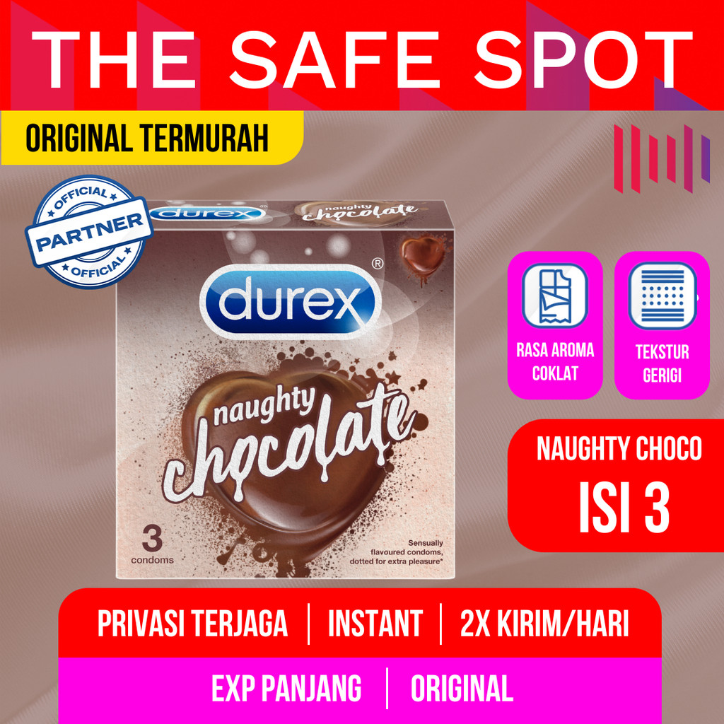 Kondom Durex Naughty Chocolate Bergerigi Aroma Coklat Isi 3 Original Termurah Privasi Aman Super Tip