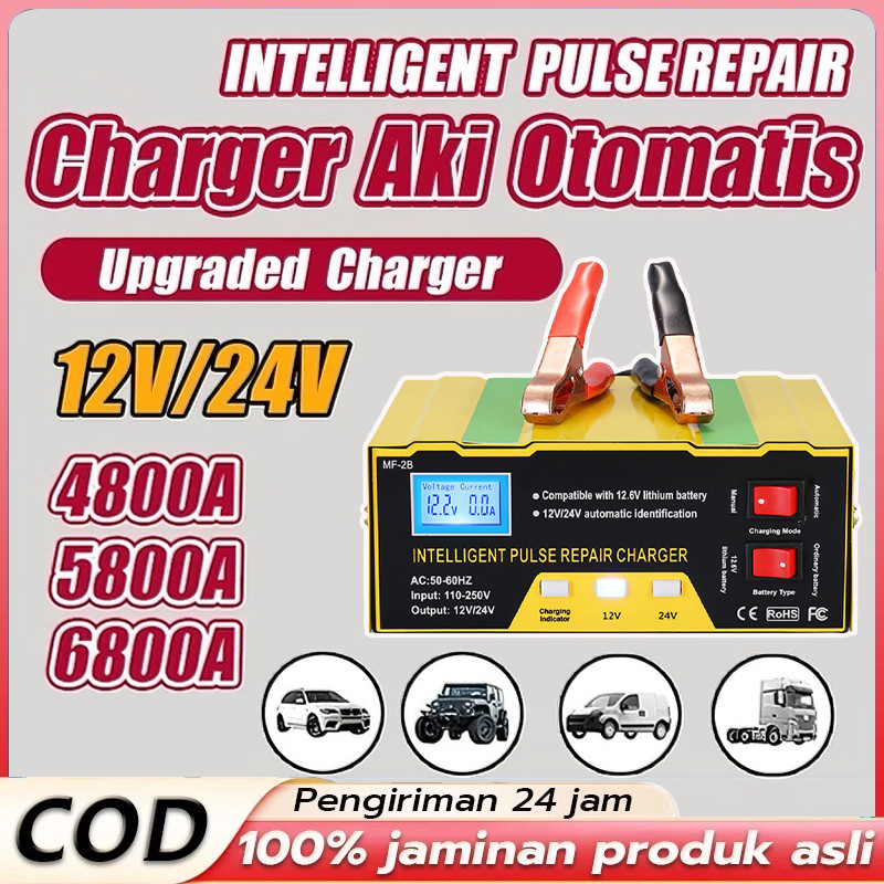 Smart Battery charger Charger Aki 12V/24V Alat Cas Aki Motor Dan Mobil Listrik Indikator Lead Acid S