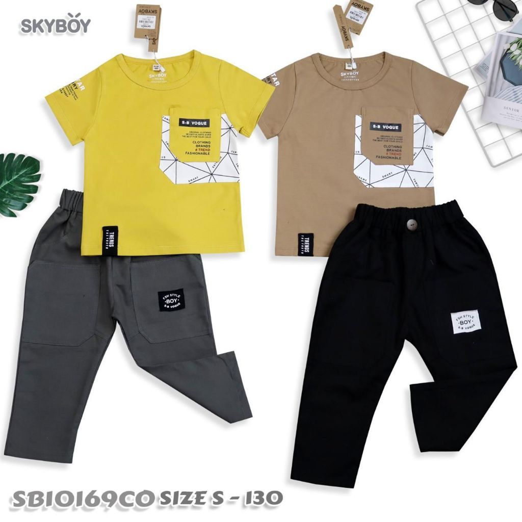 IB KIDS [COD TANPA CEK DULU]  SB-10169 SETELAN KAOS ANAK COWO CELANA PANJANG 100-130 (COKLAT-KUNING)