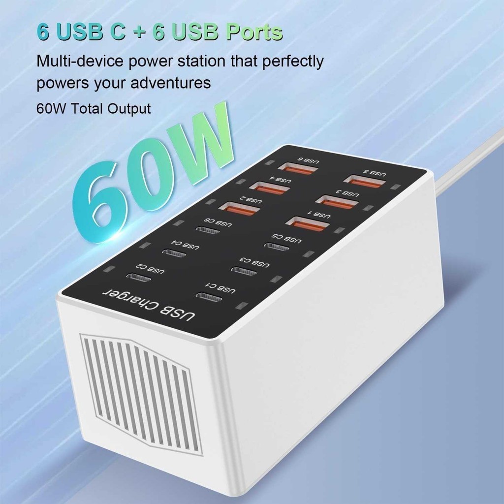 USB Hub Charger 12 Port Multi Charger Desktop Adapter Pengisian Cepat Aman untuk Smartphone Tablet M