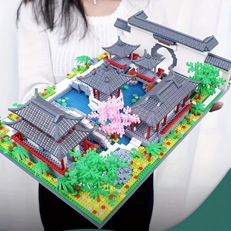 Suzhou garden Chinese classic building microparticle building block model decoration educational toy