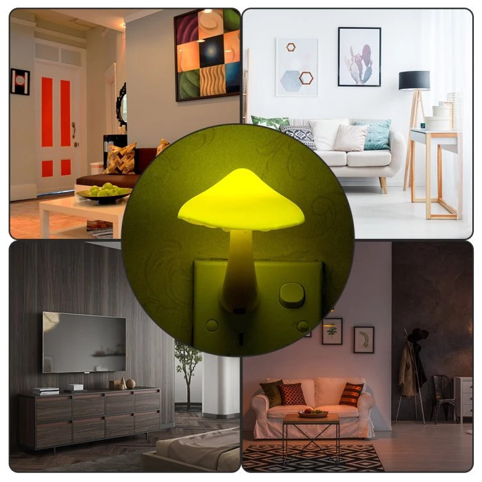 Lampu Tidur LED Hiasan Kamar Jamur Kuning Sensor Cahaya