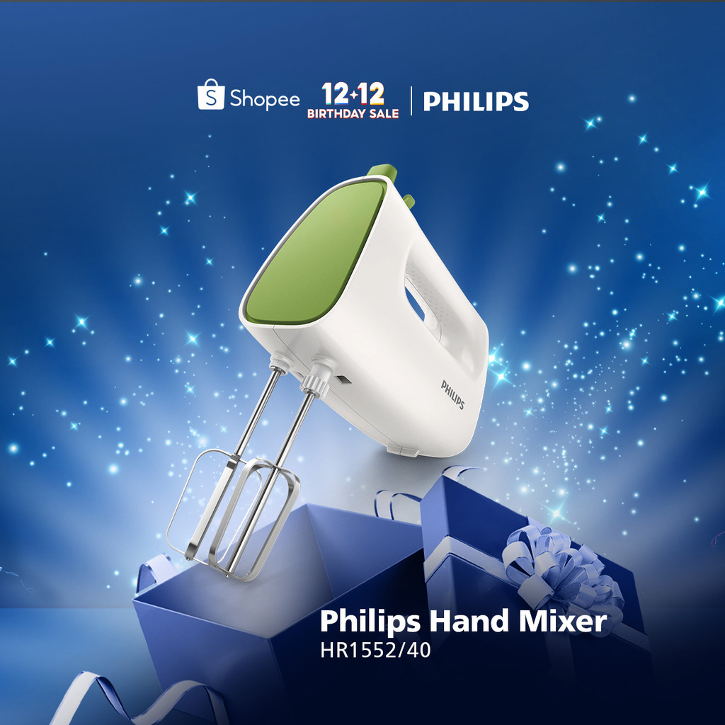 Mixer Tangan Philips HR1552/40 - Hijau 170W, 5 Kecepatan, Pengocok Kerucut Stainless Steel
