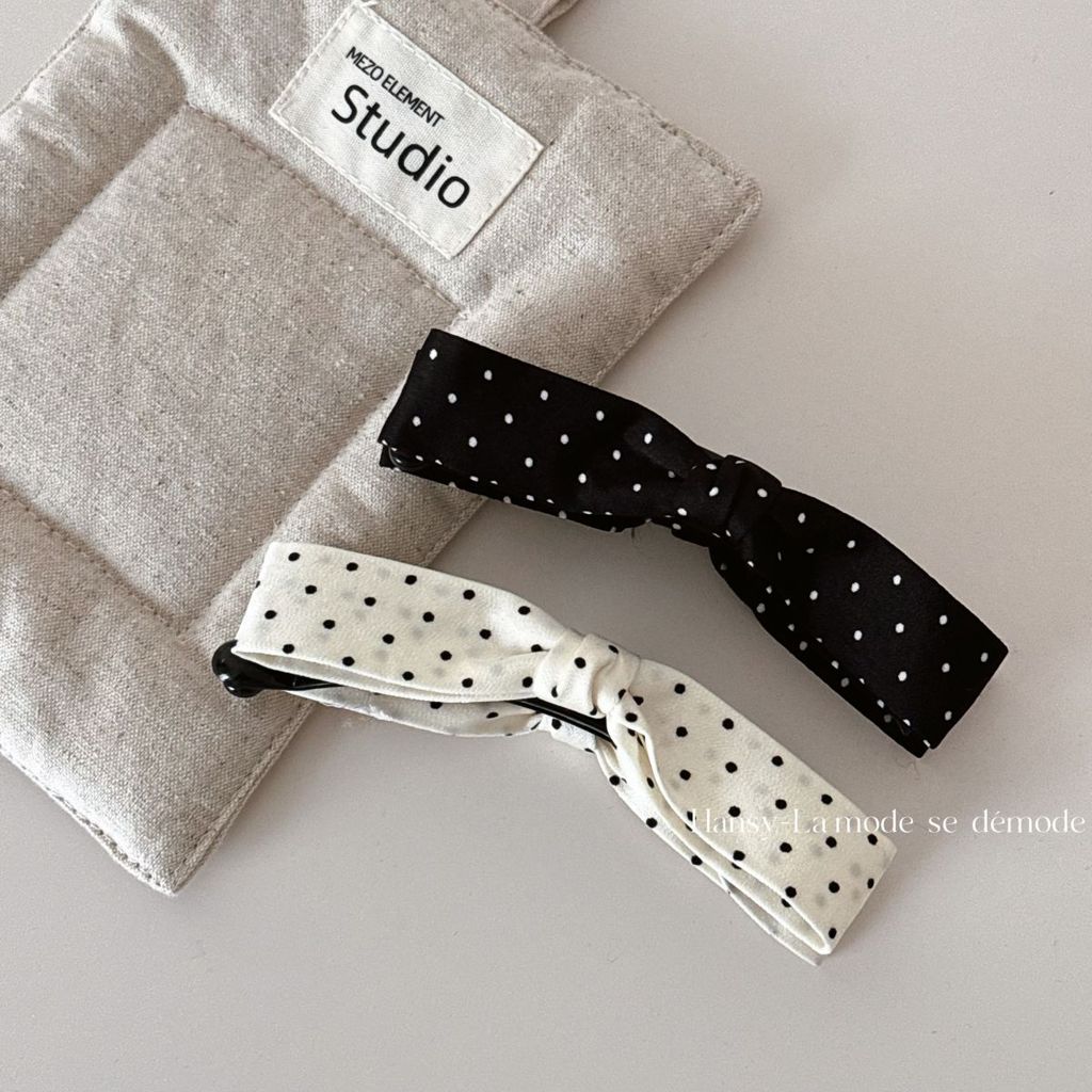 Klip Pisang Busur Polka Dot Hitam Dan Putih Manis Untuk Rambut Besar, Klip Vertikal Ekor Kuda Tinggi