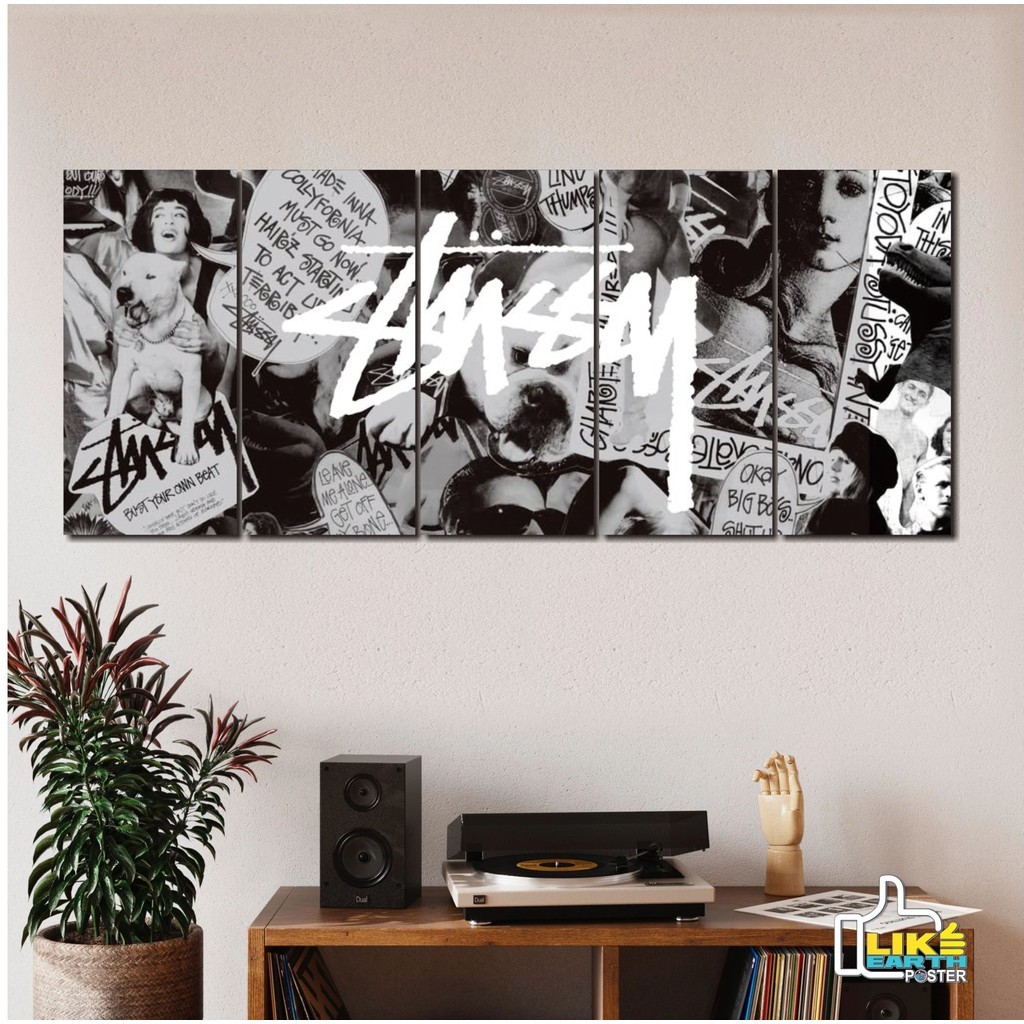 Poster kayu stussy 8 ball set custom hd wallpaper brand hiasan dinding kamar cowok sweatwear art