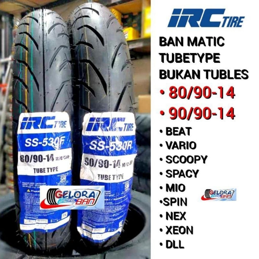 Ban Matic Irc 80/90-14 , 90/90-14 ban irc ss530f 80/90-14 ban irc ss530r 90/90-14 tubetype / bukan t