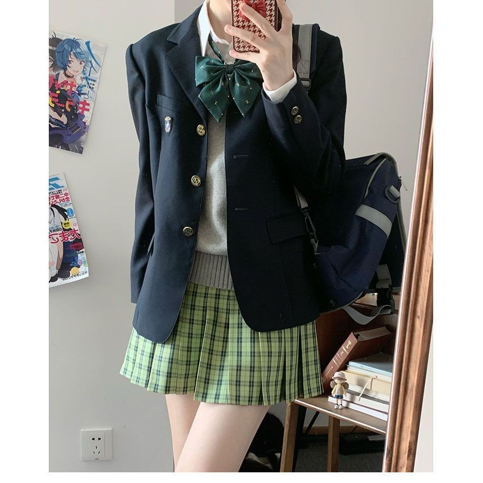 Cool Girl Rok Kotak-Kotak Gaya Sekolah JK Hijau Manis Dan Segar Rok Wanita Serbaguna