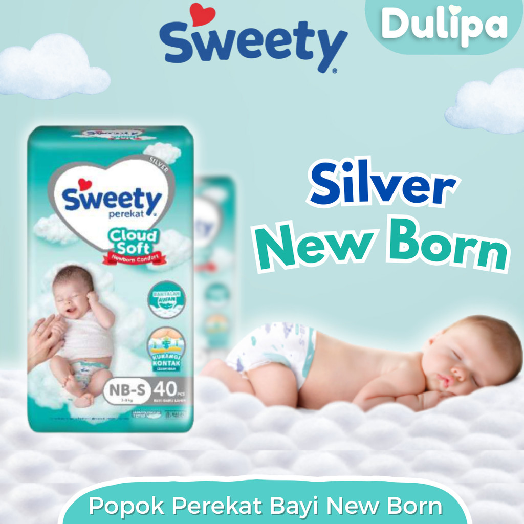 Sweety Silver Popok Bayi Newborn NB S40 Popok PEREKAT Bayi Baru Lahir Perekat Sweety Pampers Baby
