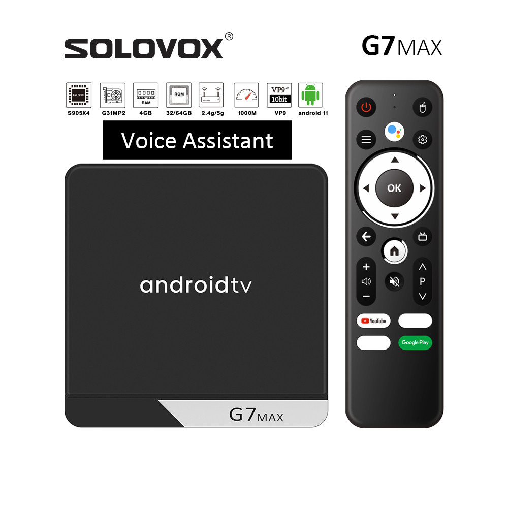 SOLOVOX G7MAX Android 11 TV STB S905X4 Quad Core 4G 32GB 64GB WiFi 5GHz BT5 Assistant Voice Control 