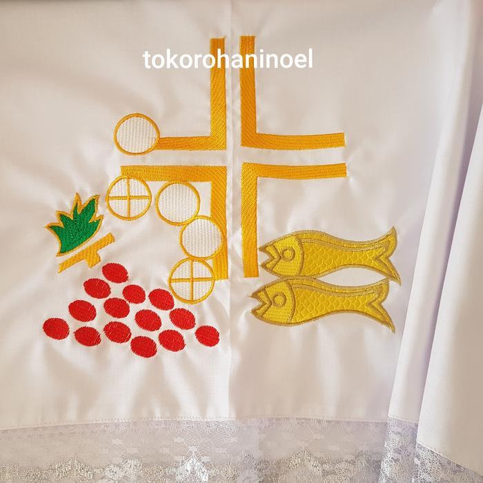 Taplak Meja Altar 5 Roti 2 Ikan 90×115cm