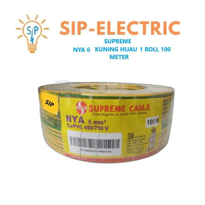 Kabel Supreme Nya 6 Mm Kuning Hijau (1 Roll 100 Meter)