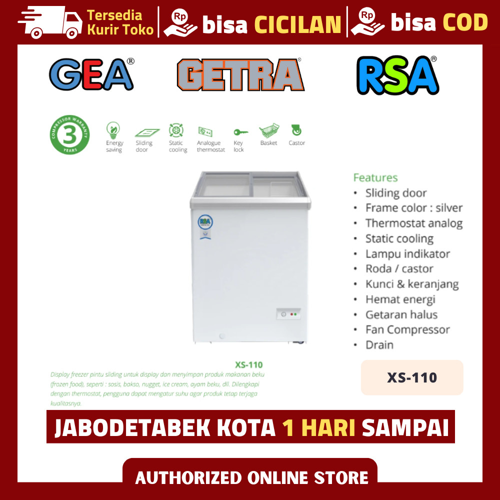 FREEZER ES KRIM SLIDING RSA XS-110 FREEZER ICE CREAM KACA SLIDE XS 110 ORIGINAL