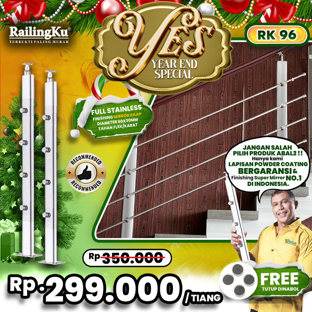 Railing Tangga Pipa Jari Jari Minimalis Tiang Railingku [YES] RK  96 Railing Anti Karat Free Penutup