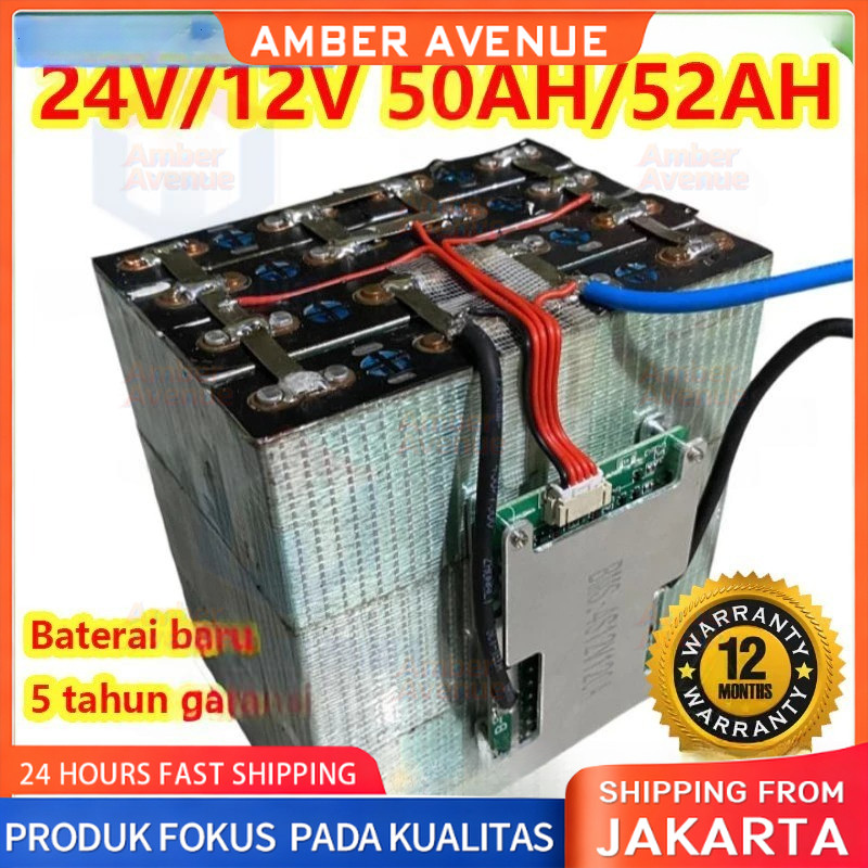 2025 Ttery Baterai Lifepo4 12V/24V 52Ah / 24V 50Ah/50Ah Include Sudah BMS 100A / Non BMS Garansi 24 